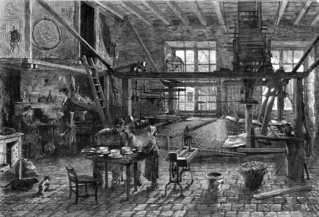 Intérieur d'un tisseur en soir